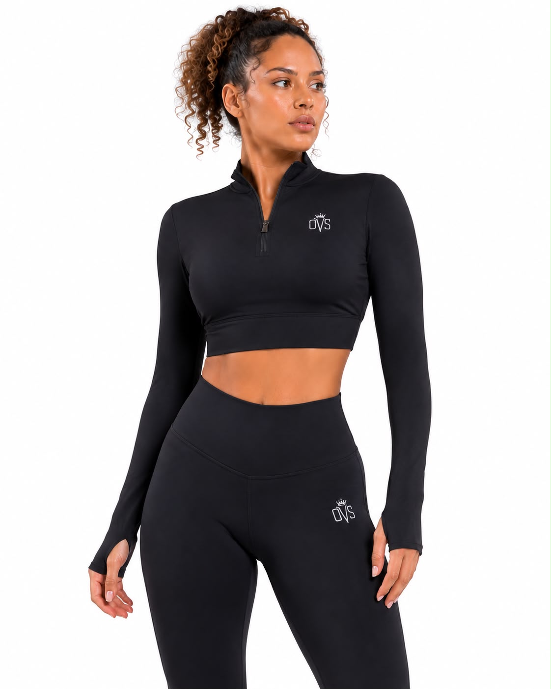 fitted cropped long-sleeve performance top